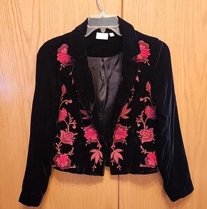 Anthropologie embroidered velvet black jacket sz M goth girly elegant feminine